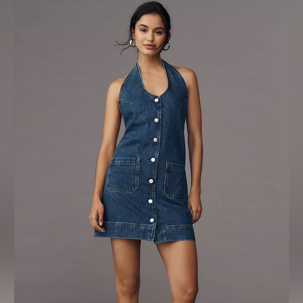 Reformation Brittany Halter Denim Mini Dress NWT
